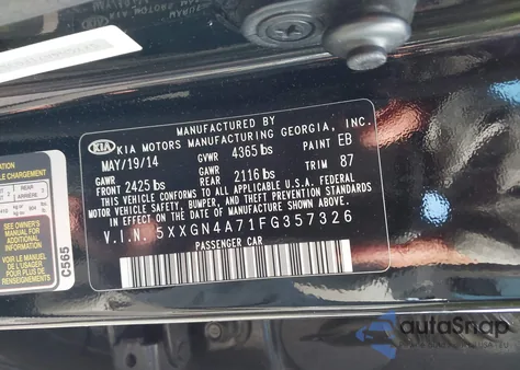 2015 Kia Optima Ex z USA, uszkodzony, nr VIN 5XXGN4A71FG357326